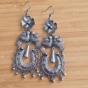 Plunder Silver Floral Bird Earrings